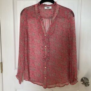Pink floral l/s blouse, size XS